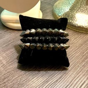 Gunmetal & Black stretchy spike bracelets - set of 3